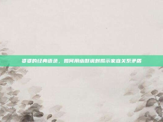 婆婆的经典语录，如何用幽默讽刺揭示家庭关系矛盾